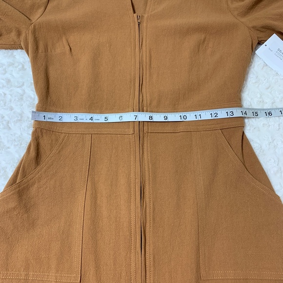 Lena Puff Sleeve Zip Front Utility Mini Dress in Camel Sz S - Picture 10 of 11